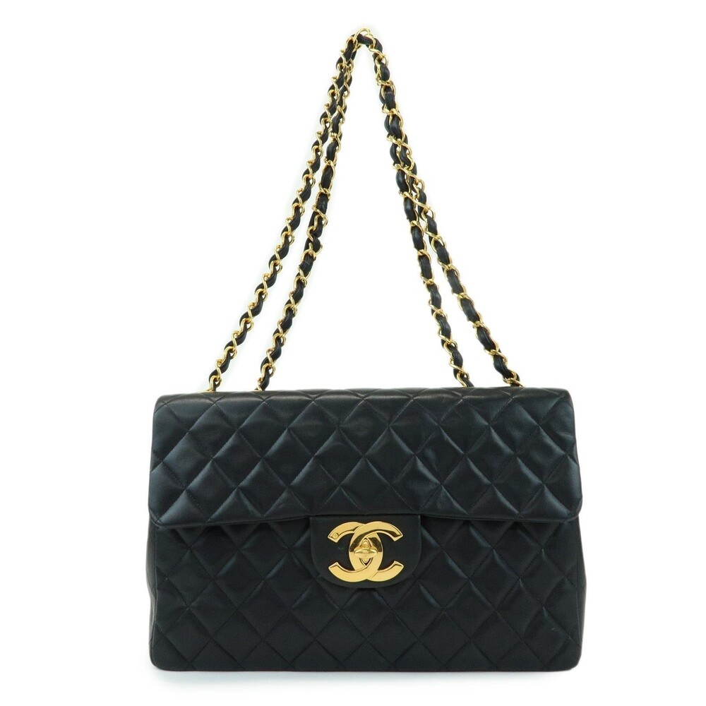 Chanel Jumbo Matelasse 34 Lambskin Leather Flap Bag Black